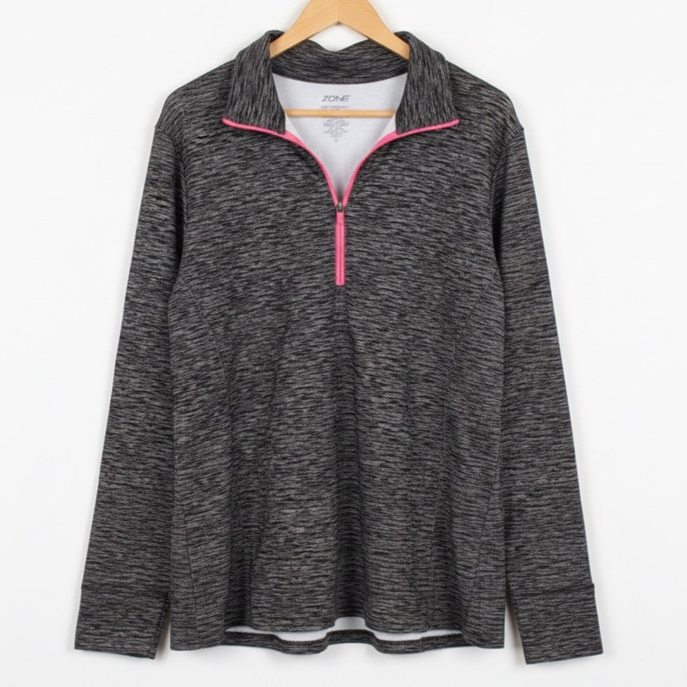 Zone Pro Gray and Pink Activewear Top Pullover Quarter Zip Stretchy